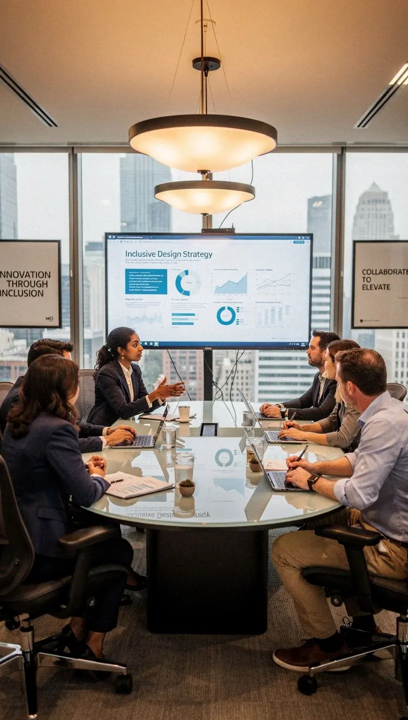 Przestronna sala konferencyjna z dużym stołem i ergonomicznymi krzesłami.